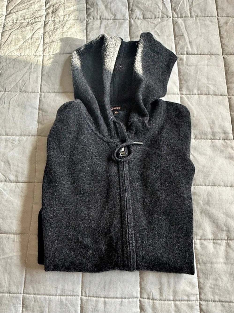 NWOT Quince Mongolian Cashmere Women’s Full-Zip Hoodie in Charcoal Grey XS